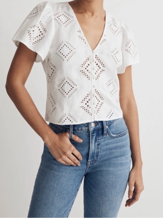 Madewell Tops - Madewell Eyelet Flutter-Sleeve Top, Eyelet White.